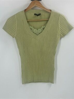 August Silk green Silk blend rib knit short sleeve body con top